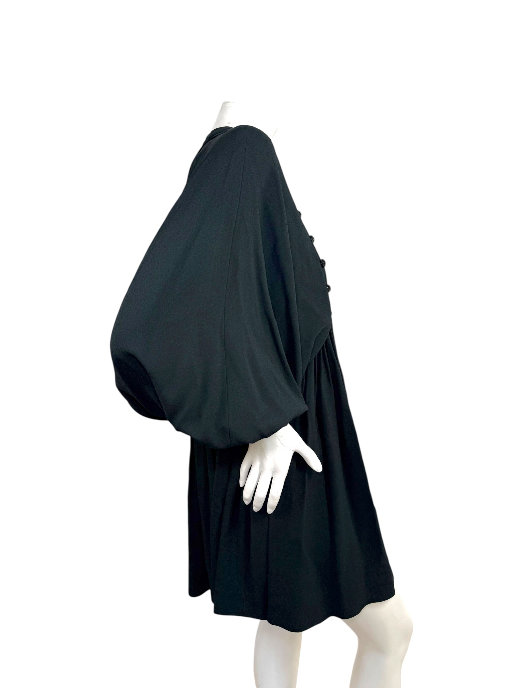 Celine Paris Black Pleated Empire Waist Dress FR 36 Silk Lined Made in France