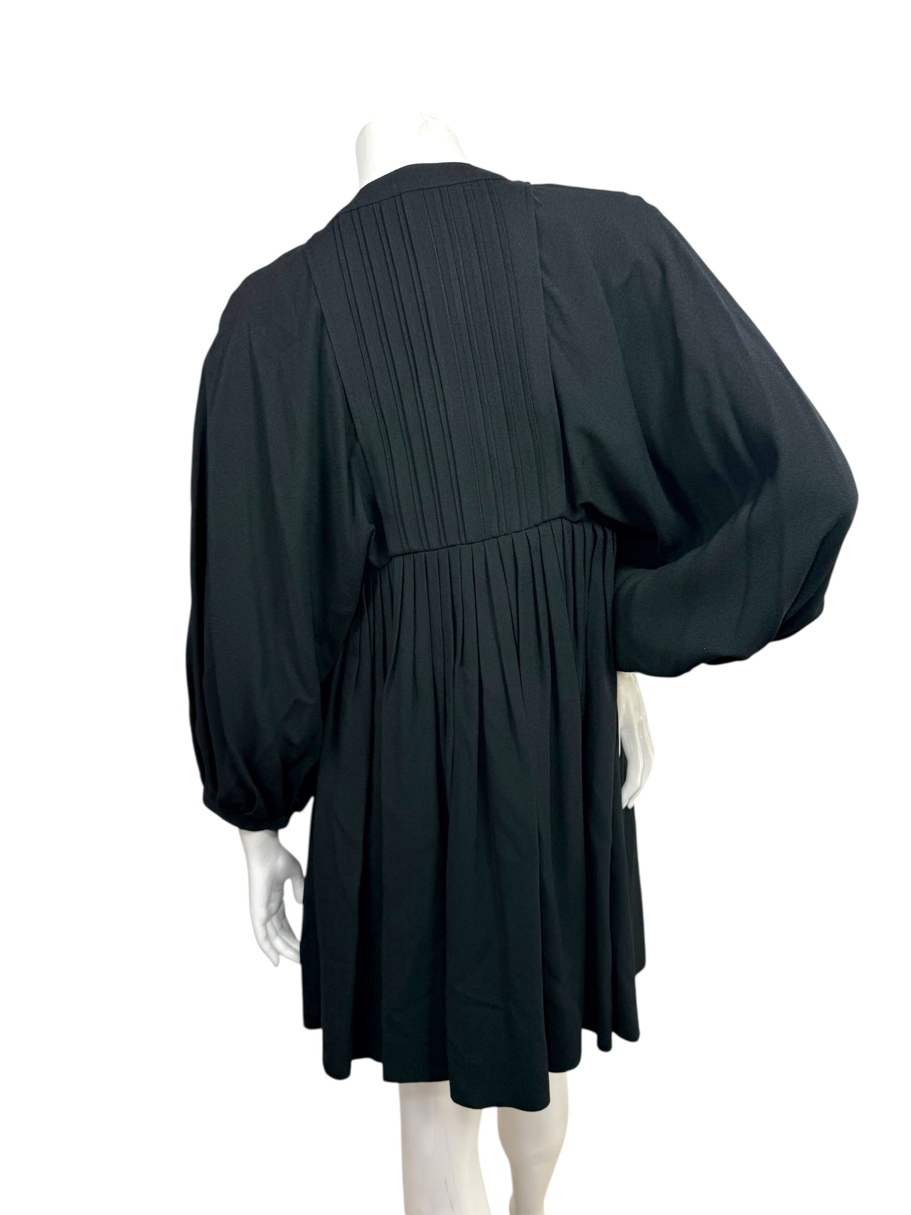 Celine Paris Black Pleated Empire Waist Dress FR 36 Silk Lined Made in France