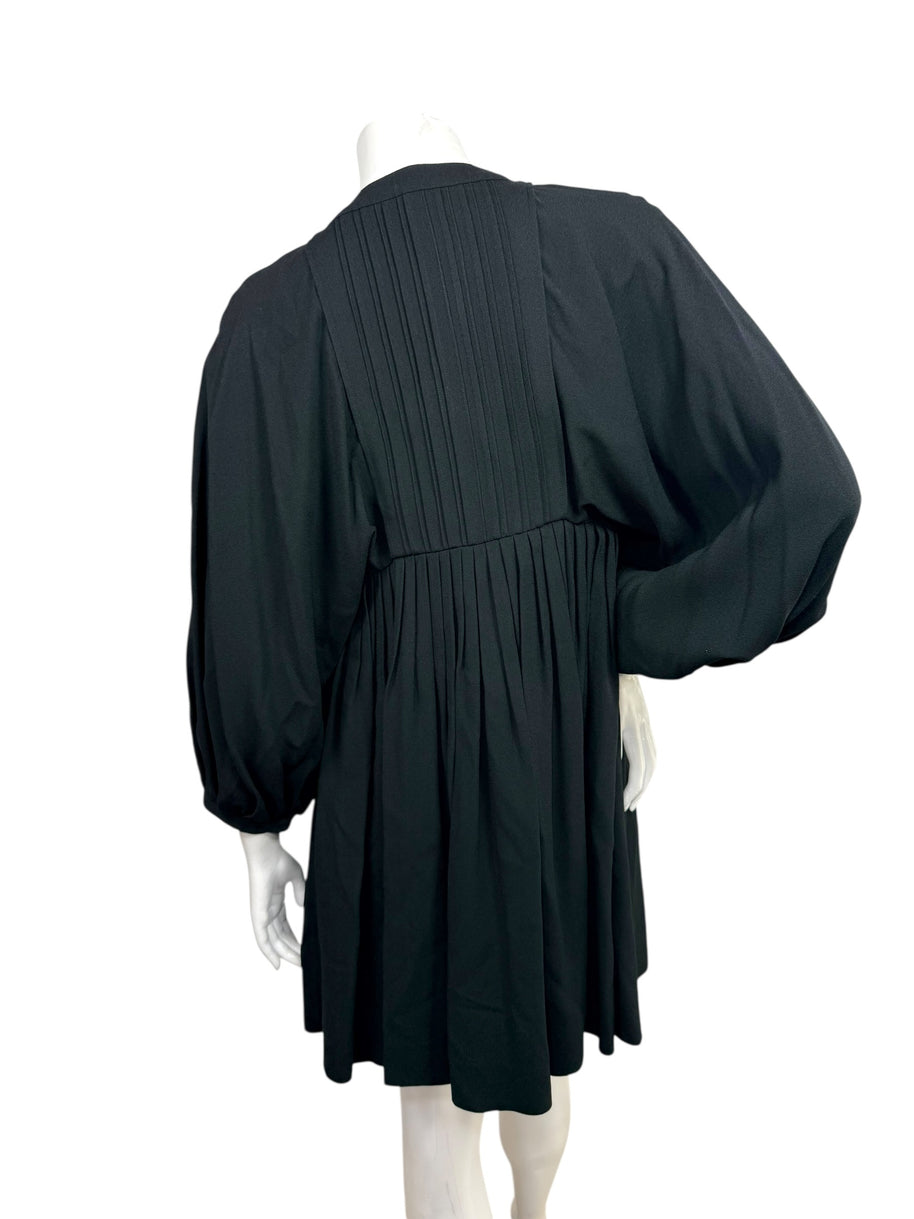 Celine Paris Black Pleated Empire Waist Dress FR 36 Silk Lined Made in France