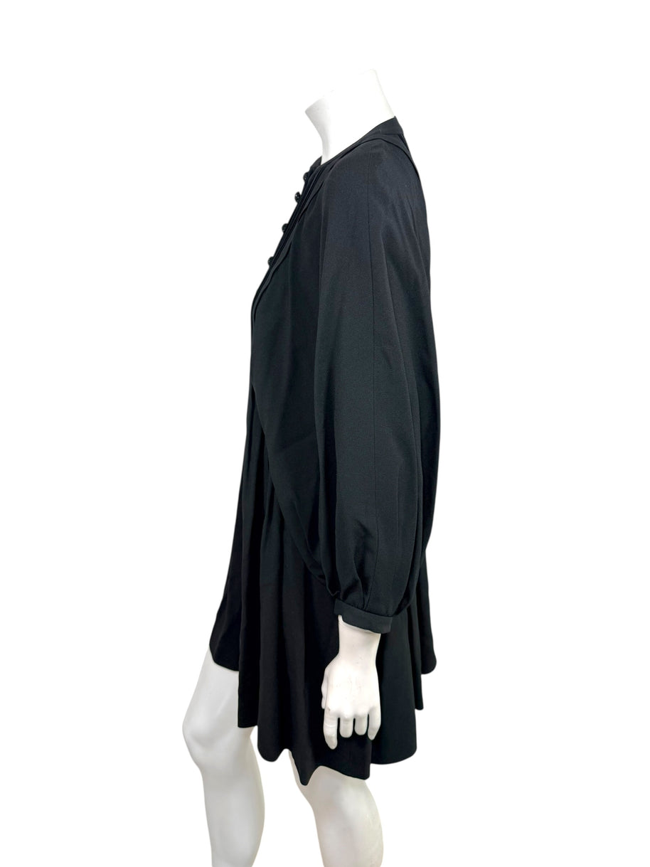Celine Paris Black Pleated Empire Waist Dress FR 36 Silk Lined Made in France