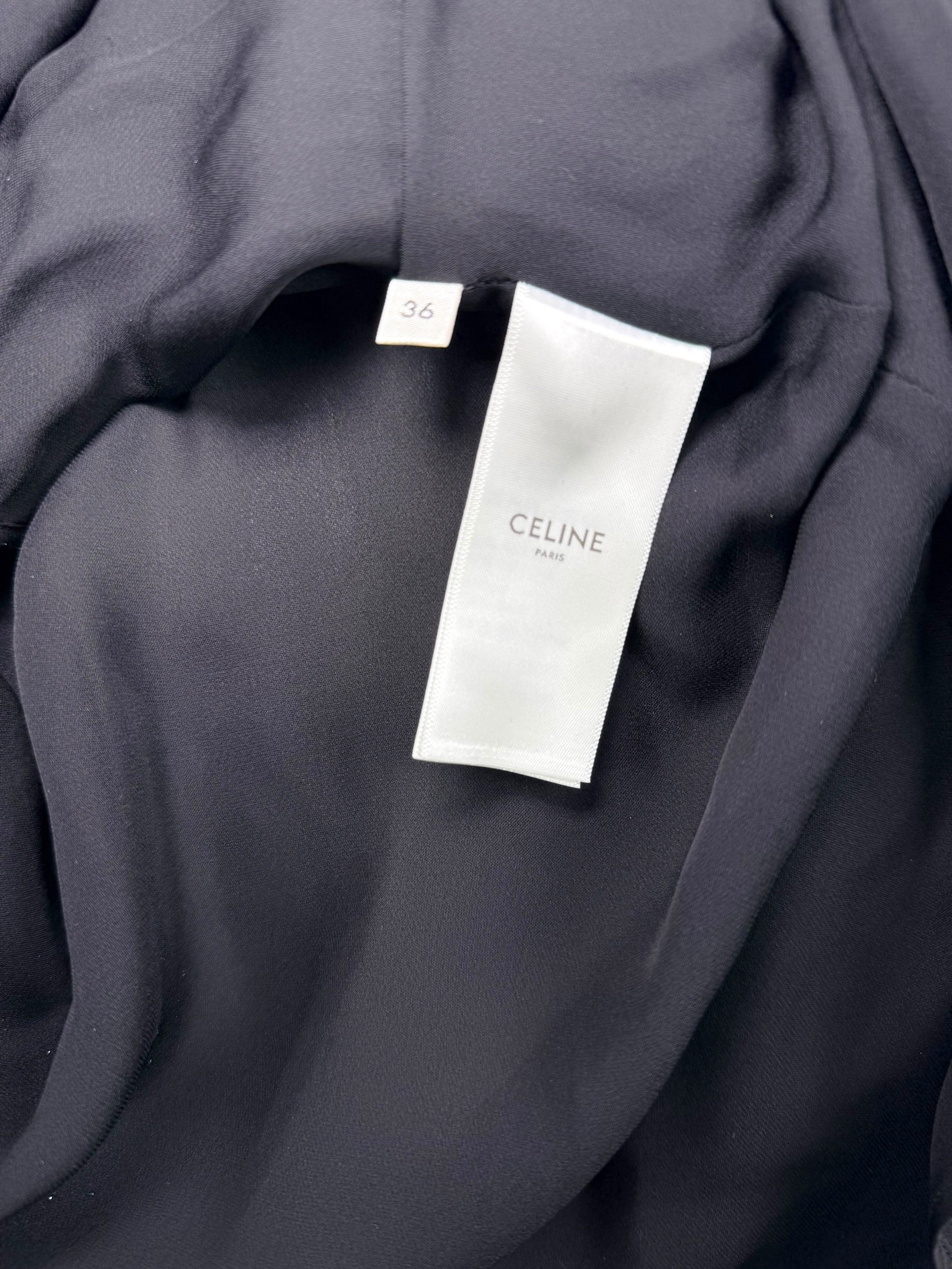 Celine Paris Black Pleated Empire Waist Dress FR 36 Silk Lined Made in France