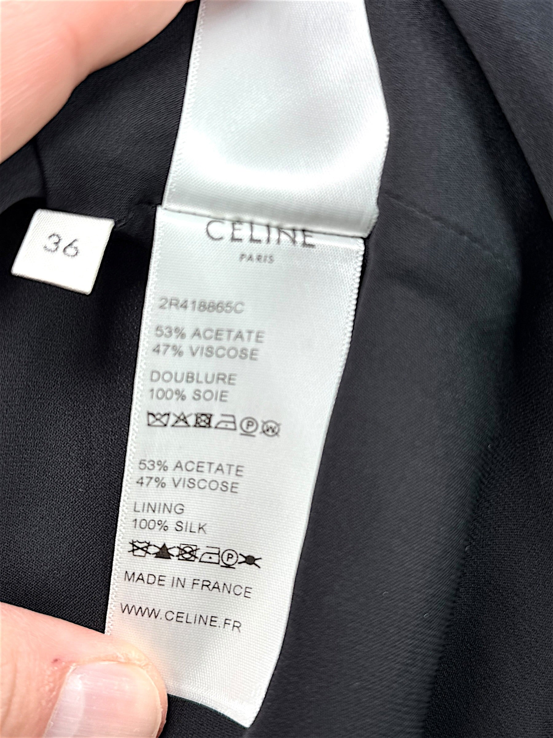 Celine Paris Black Pleated Empire Waist Dress FR 36 Silk Lined Made in France