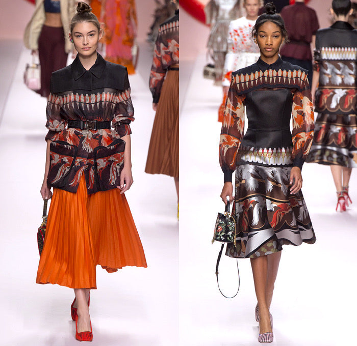 Fendi SS2019 Runway Silk Bird Print Button-Front Blouse IT 40