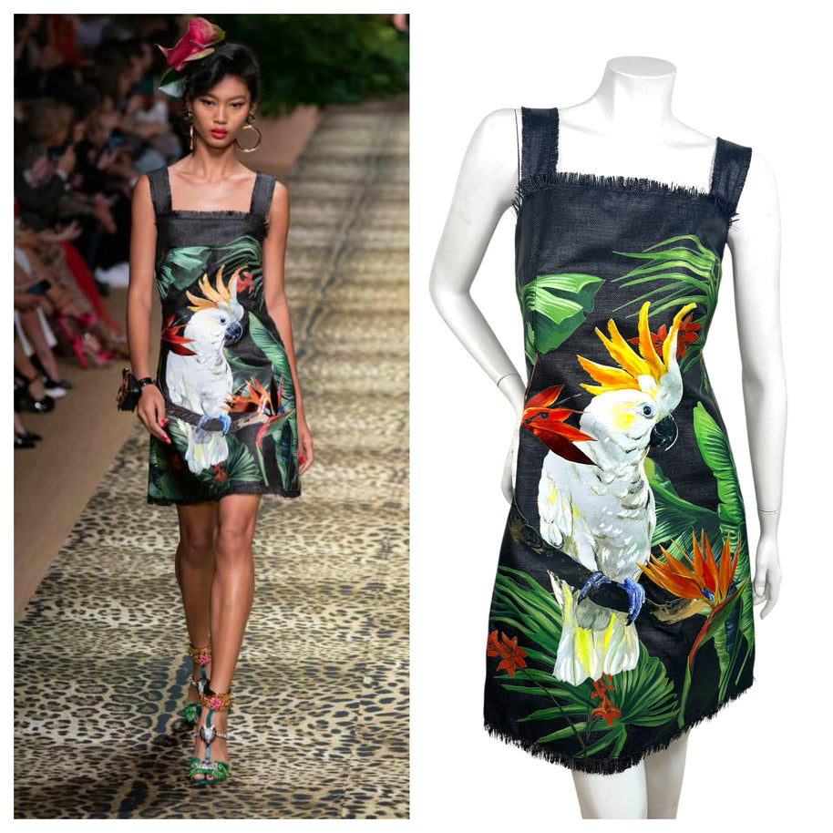 Dolce & Gabbana Spring 2020 Tropical Cockatoo Dress IT 40