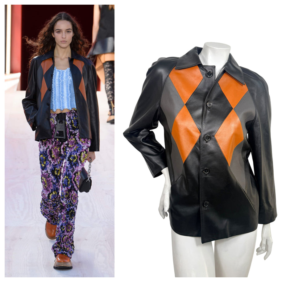 Louis Vuitton SS2023 Runway Leather Diamond Intarsia Jacket FR 36 NWT