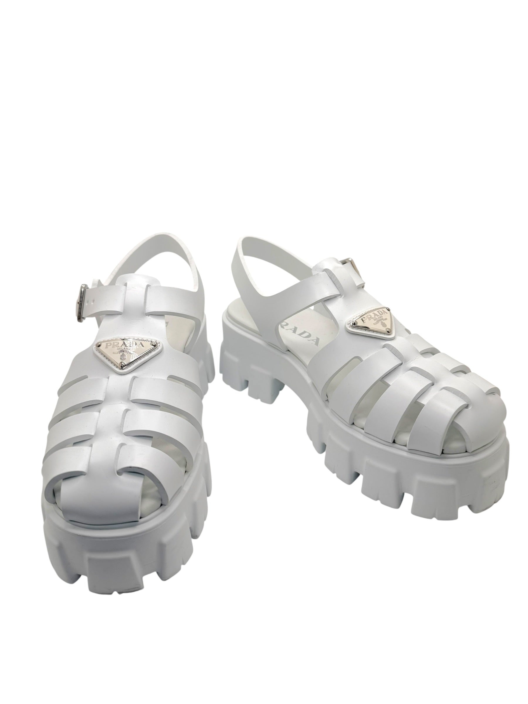 Prada Monolith White Leather Fisherman Platform Sandals IT 37