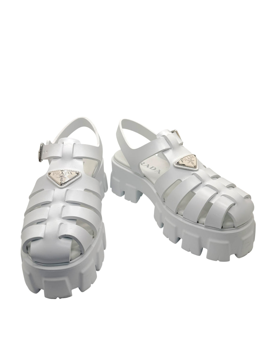 Prada Monolith White Leather Fisherman Platform Sandals IT 37