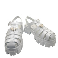 Prada Monolith White Leather Fisherman Platform Sandals IT 37