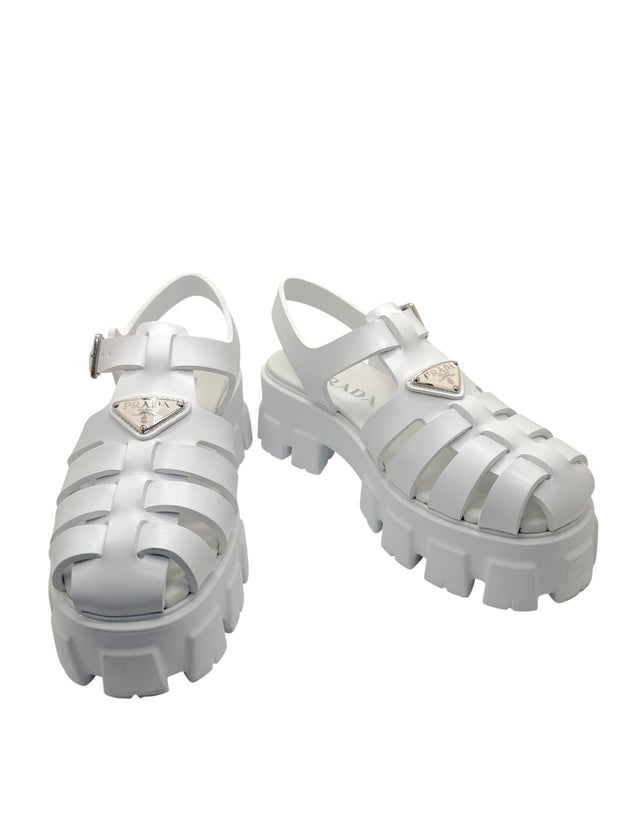 Prada Monolith White Leather Fisherman Platform Sandals IT 37