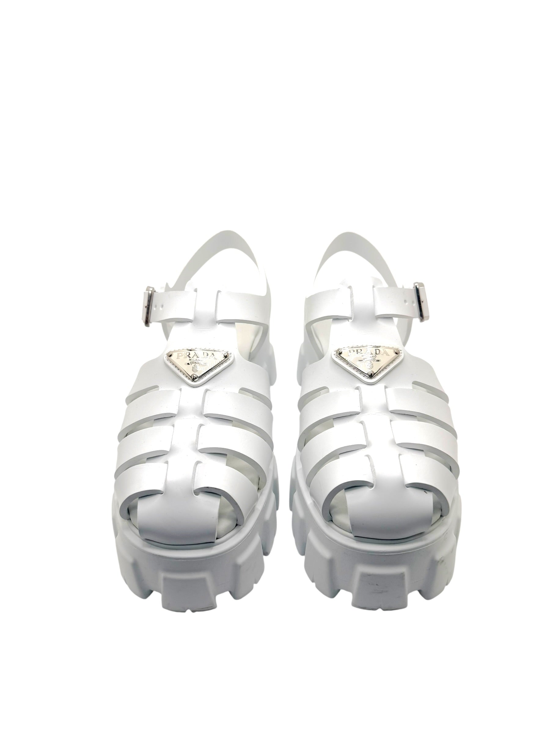 Prada Monolith White Leather Fisherman Platform Sandals IT 37