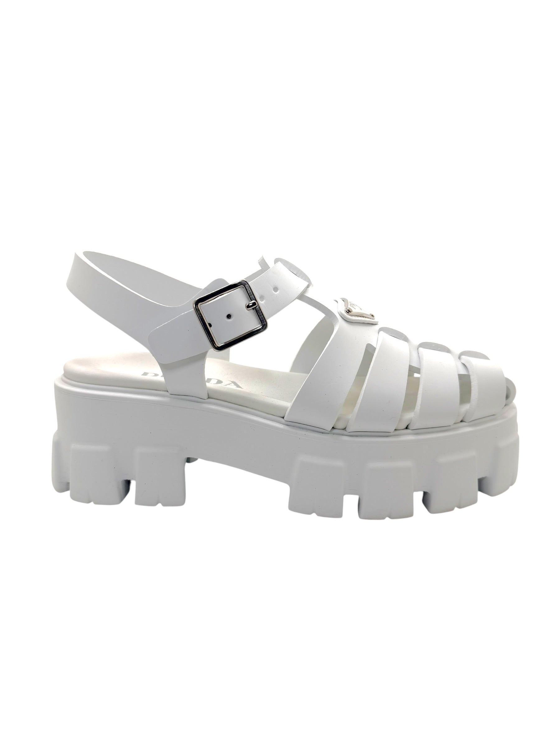 Prada Monolith White Leather Fisherman Platform Sandals IT 37