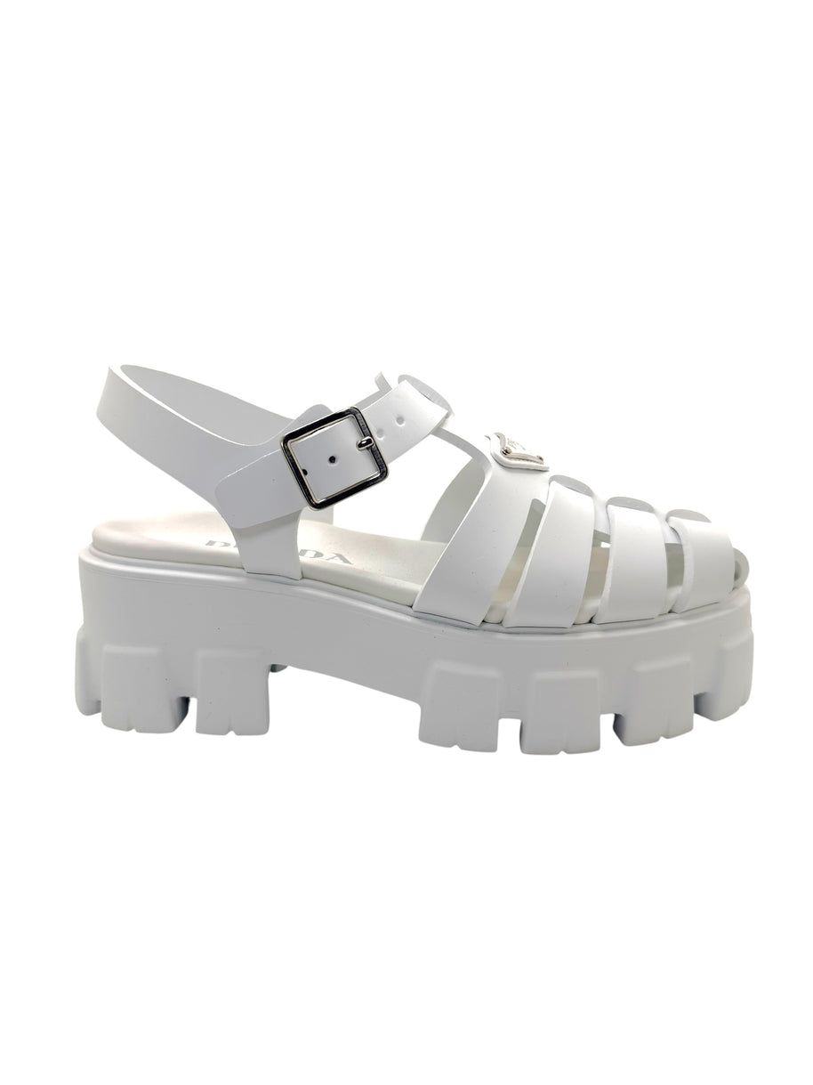 Prada Monolith White Leather Fisherman Platform Sandals IT 37