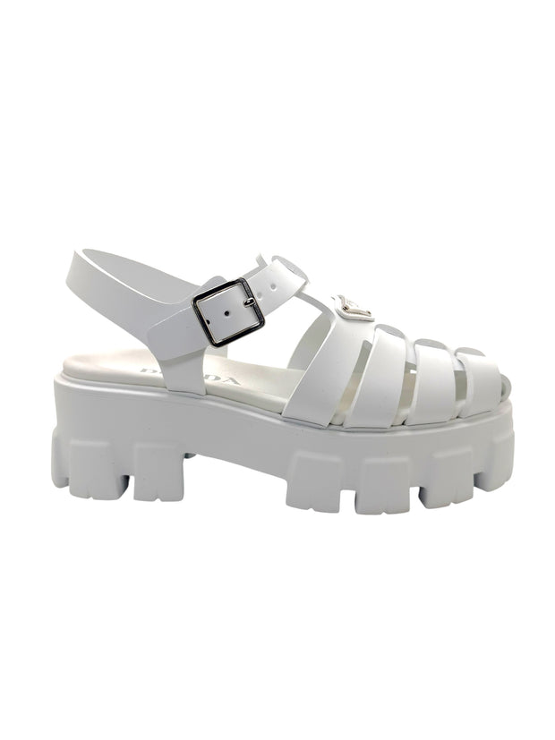 Prada Monolith White Leather Fisherman Platform Sandals IT 37