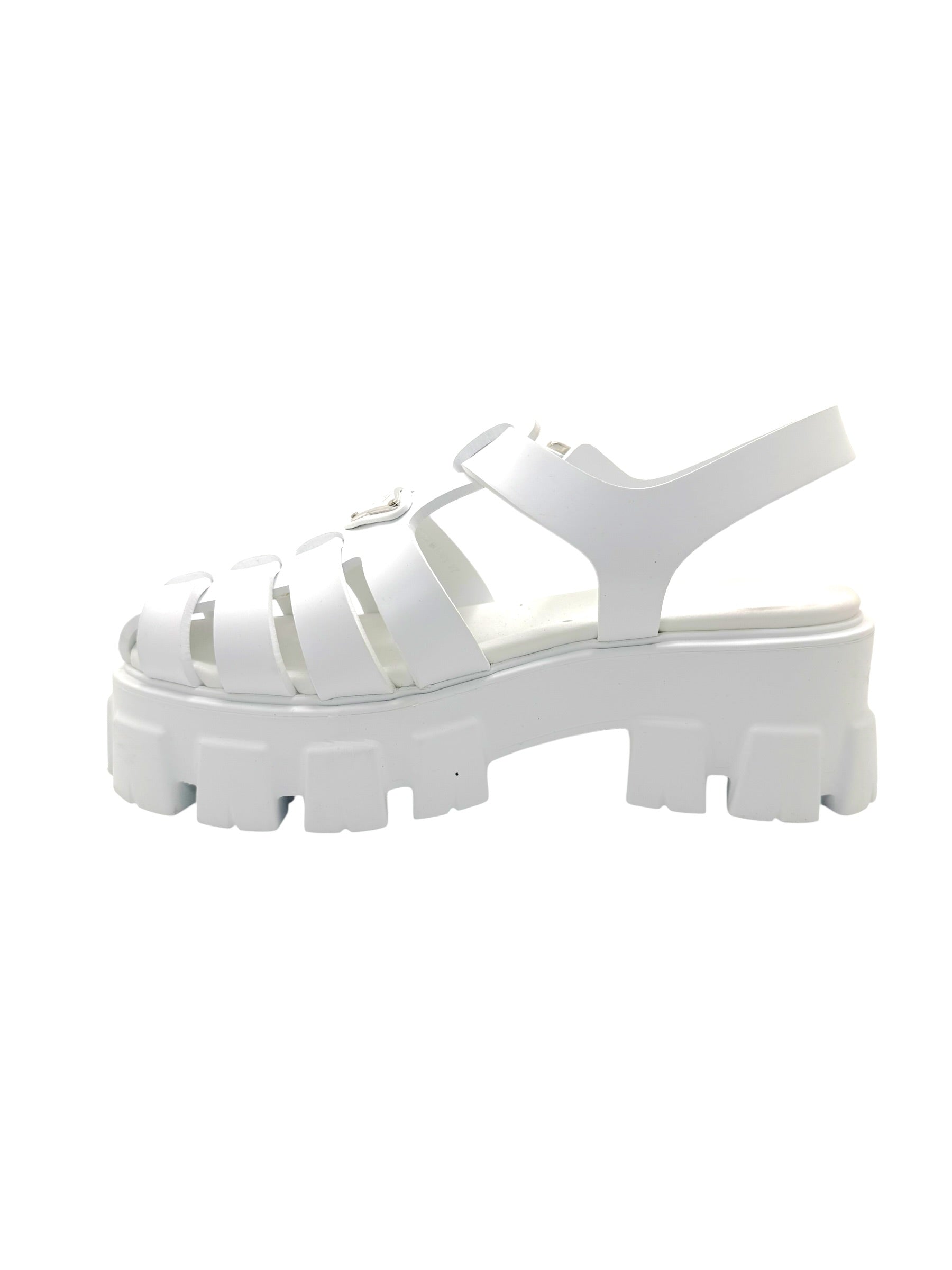 Prada Monolith White Leather Fisherman Platform Sandals IT 37