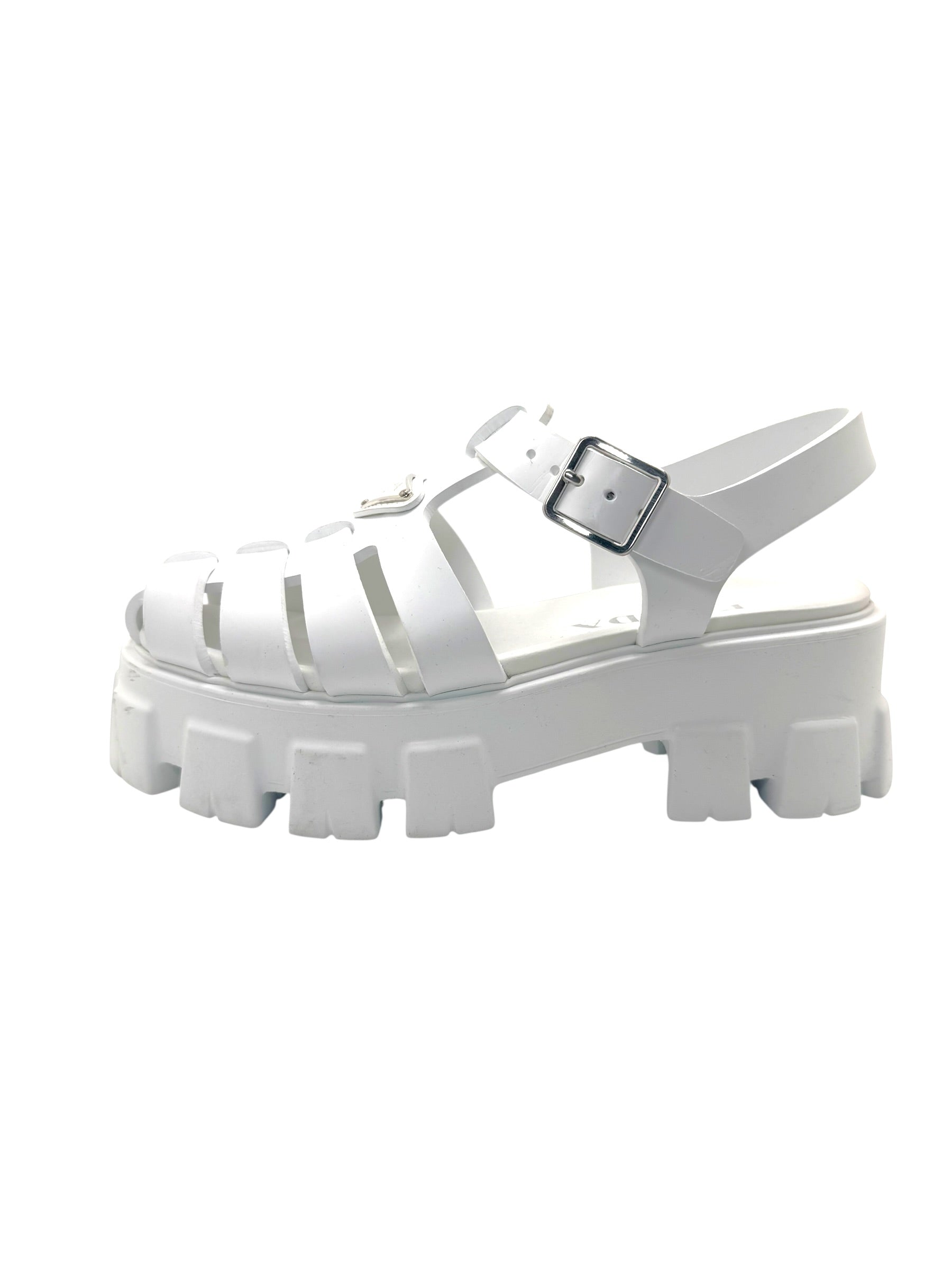 Prada Monolith White Leather Fisherman Platform Sandals IT 37
