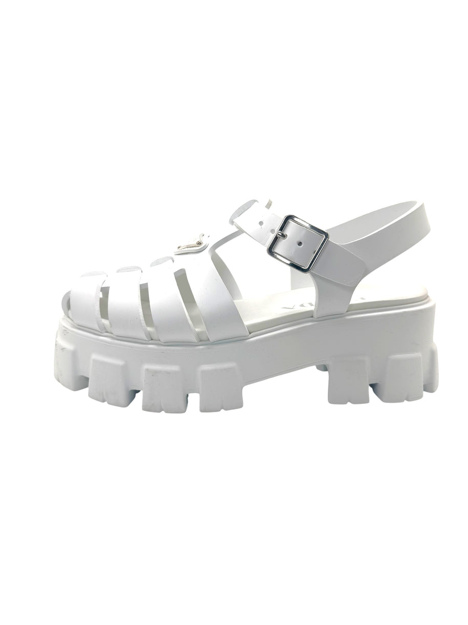 Prada Monolith White Leather Fisherman Platform Sandals IT 37
