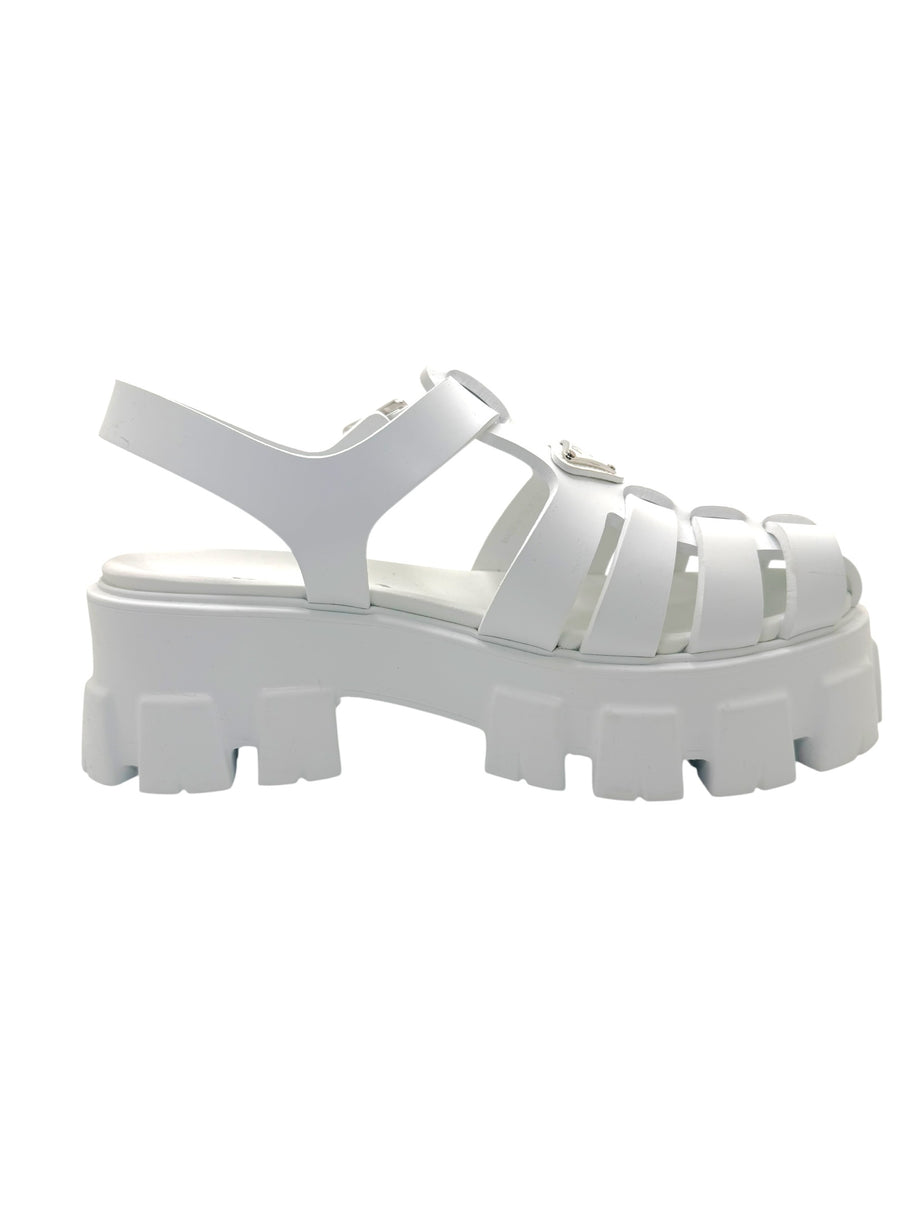 Prada Monolith White Leather Fisherman Platform Sandals IT 37