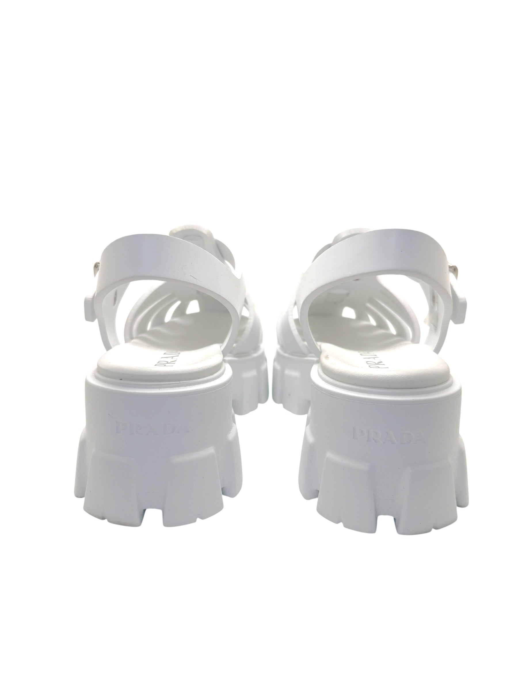 Prada Monolith White Leather Fisherman Platform Sandals IT 37