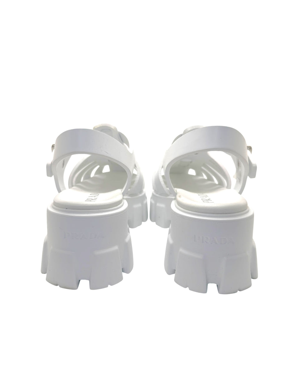 Prada Monolith White Leather Fisherman Platform Sandals IT 37