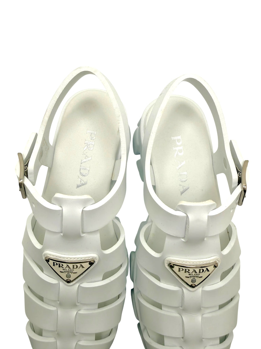 Prada Monolith White Leather Fisherman Platform Sandals IT 37