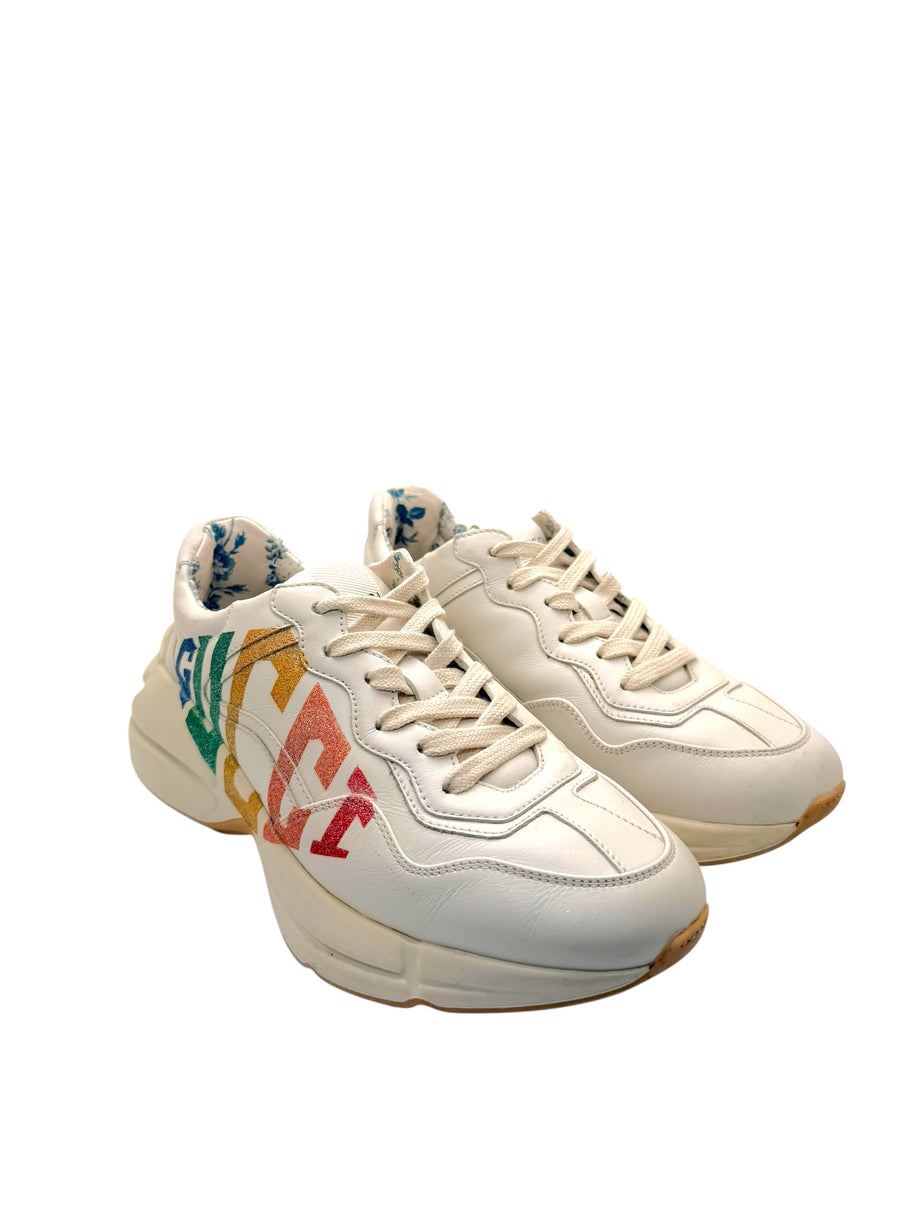 Gucci Rhyton Rainbow Logo Leather Sneakers Ivory EU 37