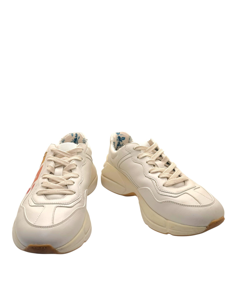 Gucci Rhyton Rainbow Logo Leather Sneakers Ivory EU 37