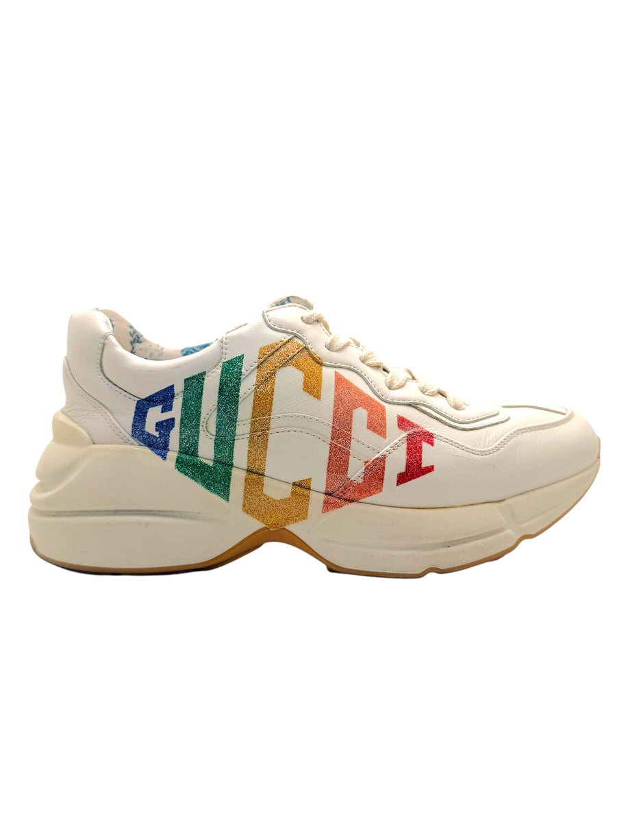 Gucci Rhyton Rainbow Logo Leather Sneakers Ivory EU 37