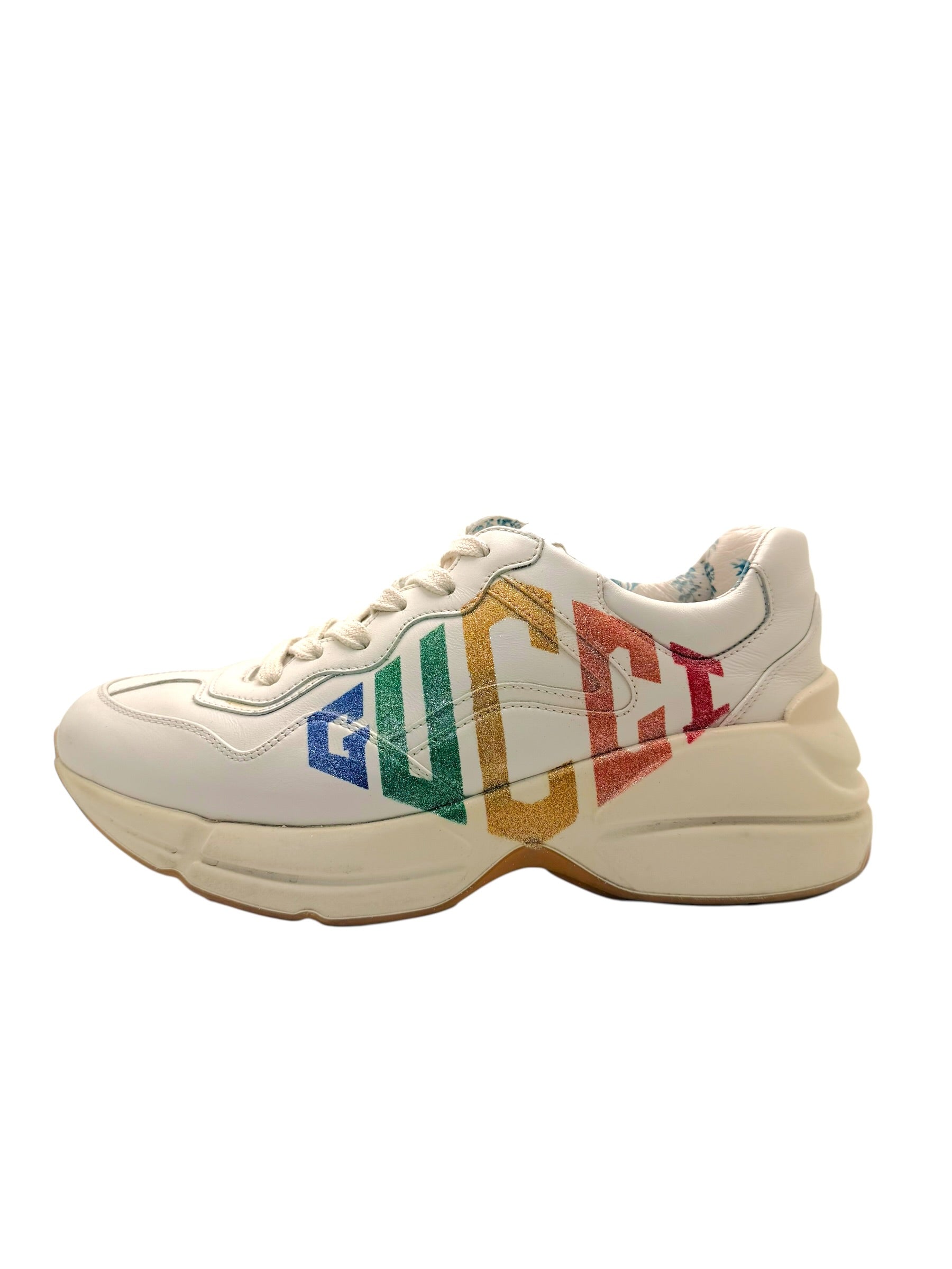 Gucci Rhyton Rainbow Logo Leather Sneakers Ivory EU 37