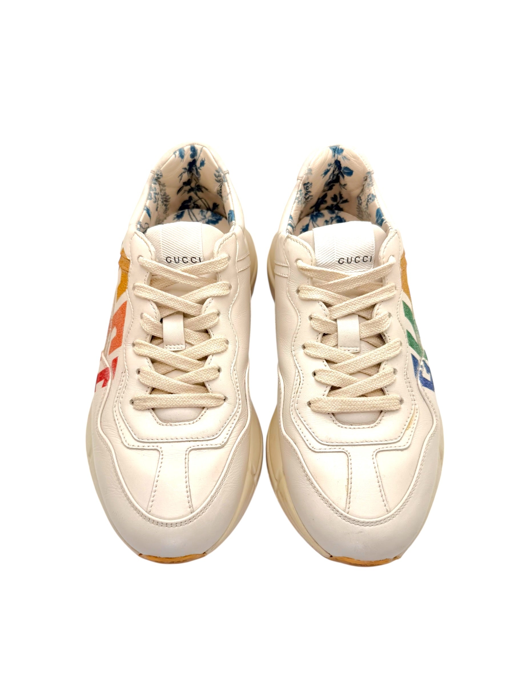 Gucci Rhyton Rainbow Logo Leather Sneakers Ivory EU 37