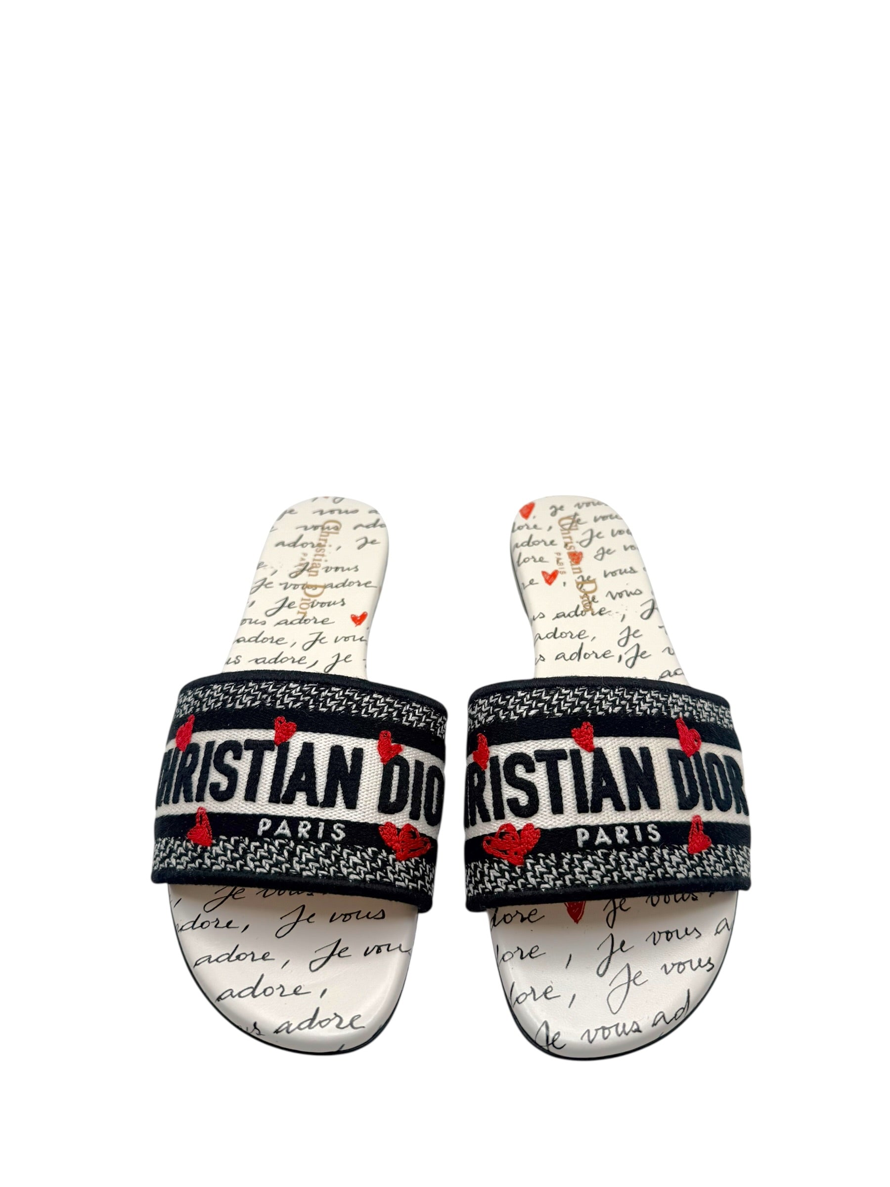 Christian Dior Dway Dioramour “Je Vous Adore” Slide Sandals Size 37.5
