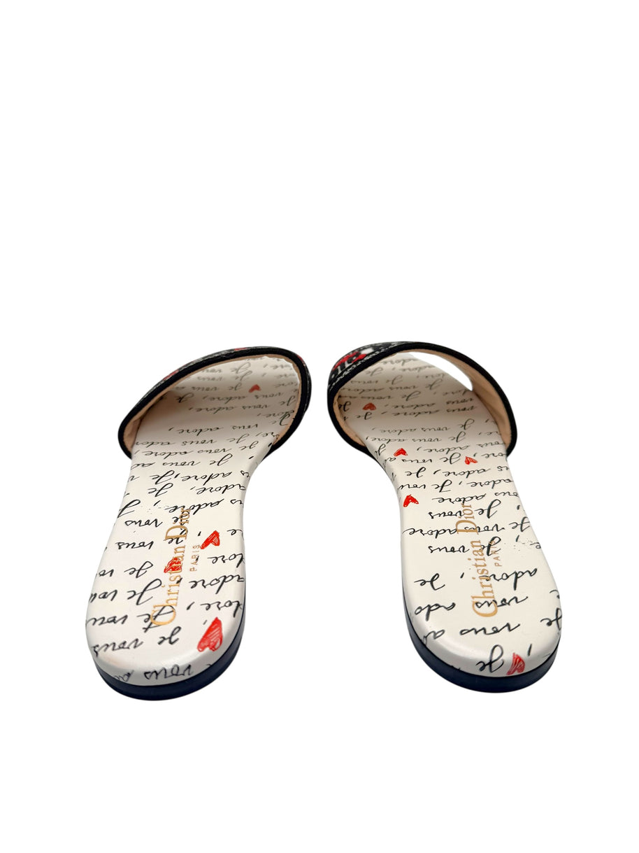 Christian Dior Dway Dioramour “Je Vous Adore” Slide Sandals Size 37.5