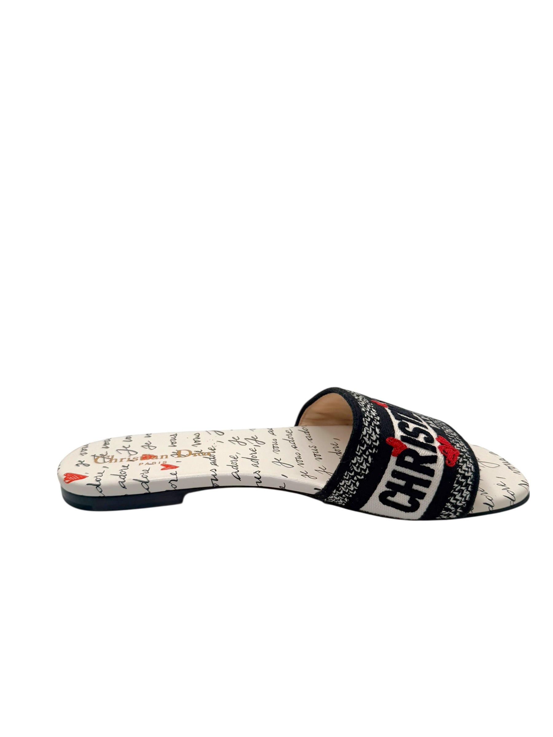 Christian Dior Dway Dioramour “Je Vous Adore” Slide Sandals Size 37.5