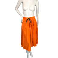 Fendi Roma Orange Pleated Drawstring Midi Skirt IT 40