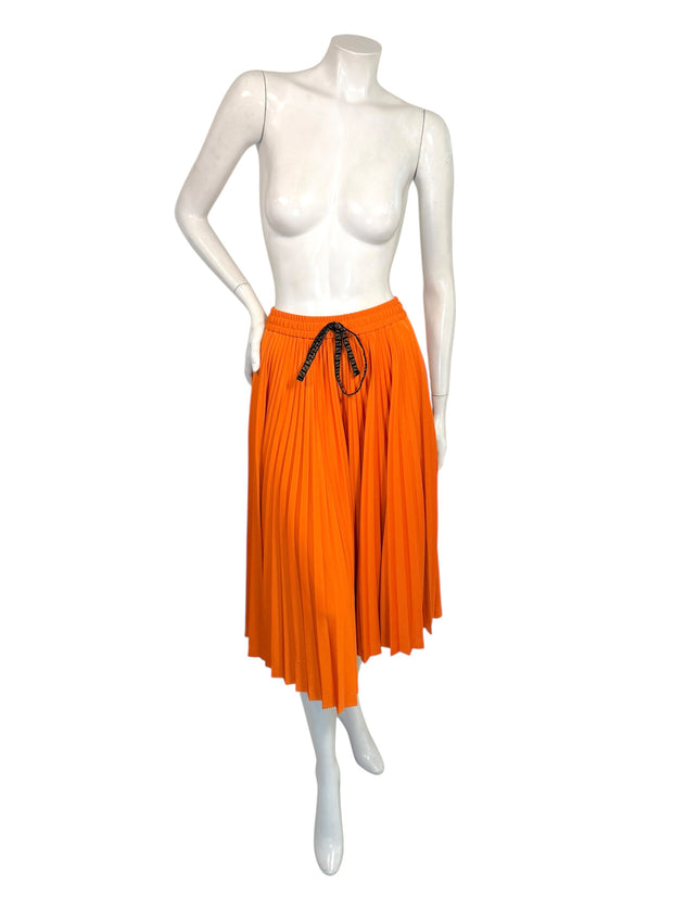 Fendi Roma Orange Pleated Drawstring Midi Skirt IT 40