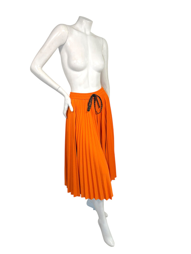 Fendi Roma Orange Pleated Drawstring Midi Skirt IT 40