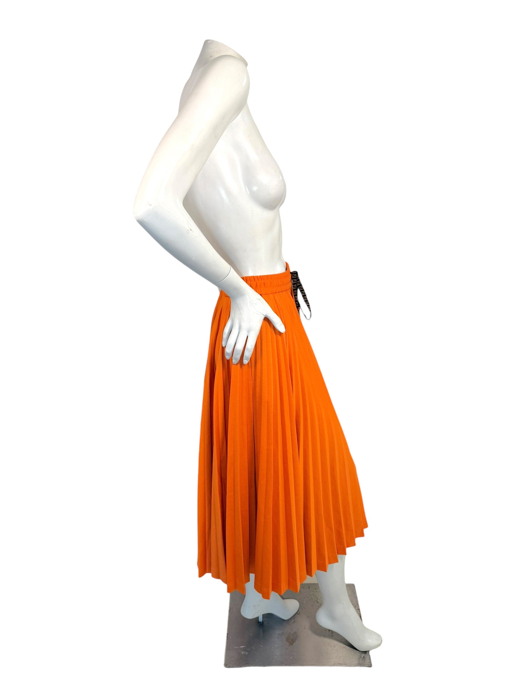 Fendi Roma Orange Pleated Drawstring Midi Skirt IT 40