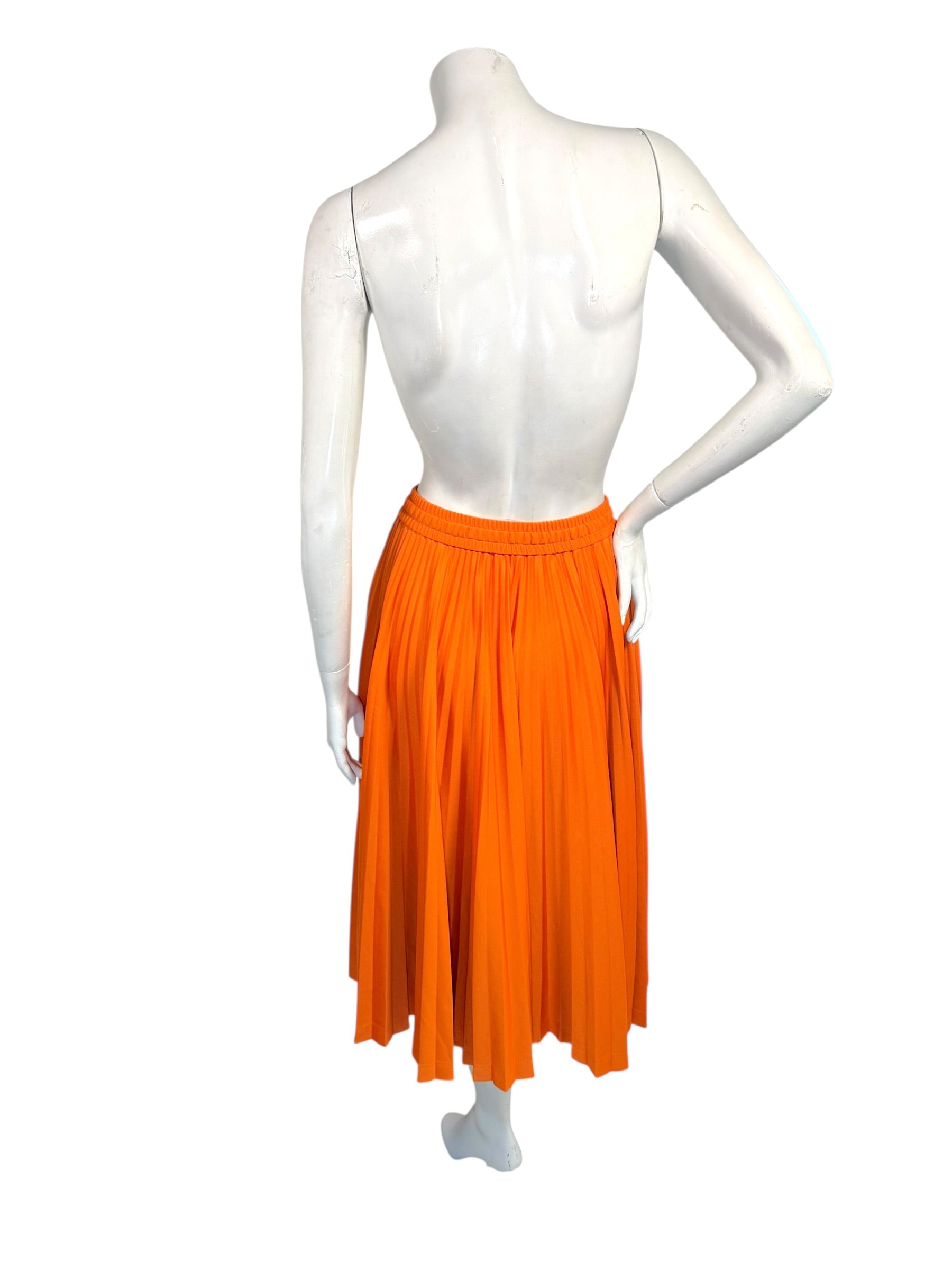 Fendi Roma Orange Pleated Drawstring Midi Skirt IT 40