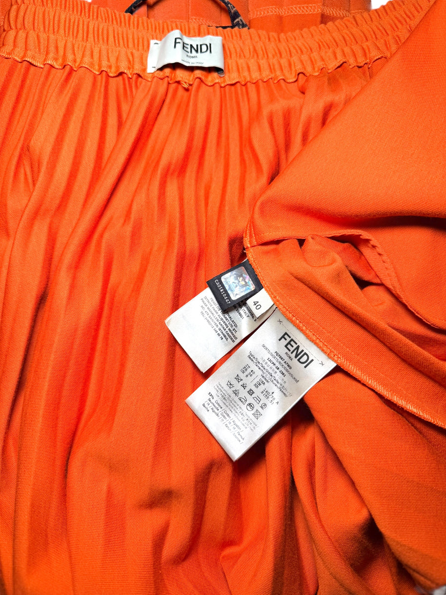 Fendi Roma Orange Pleated Drawstring Midi Skirt IT 40