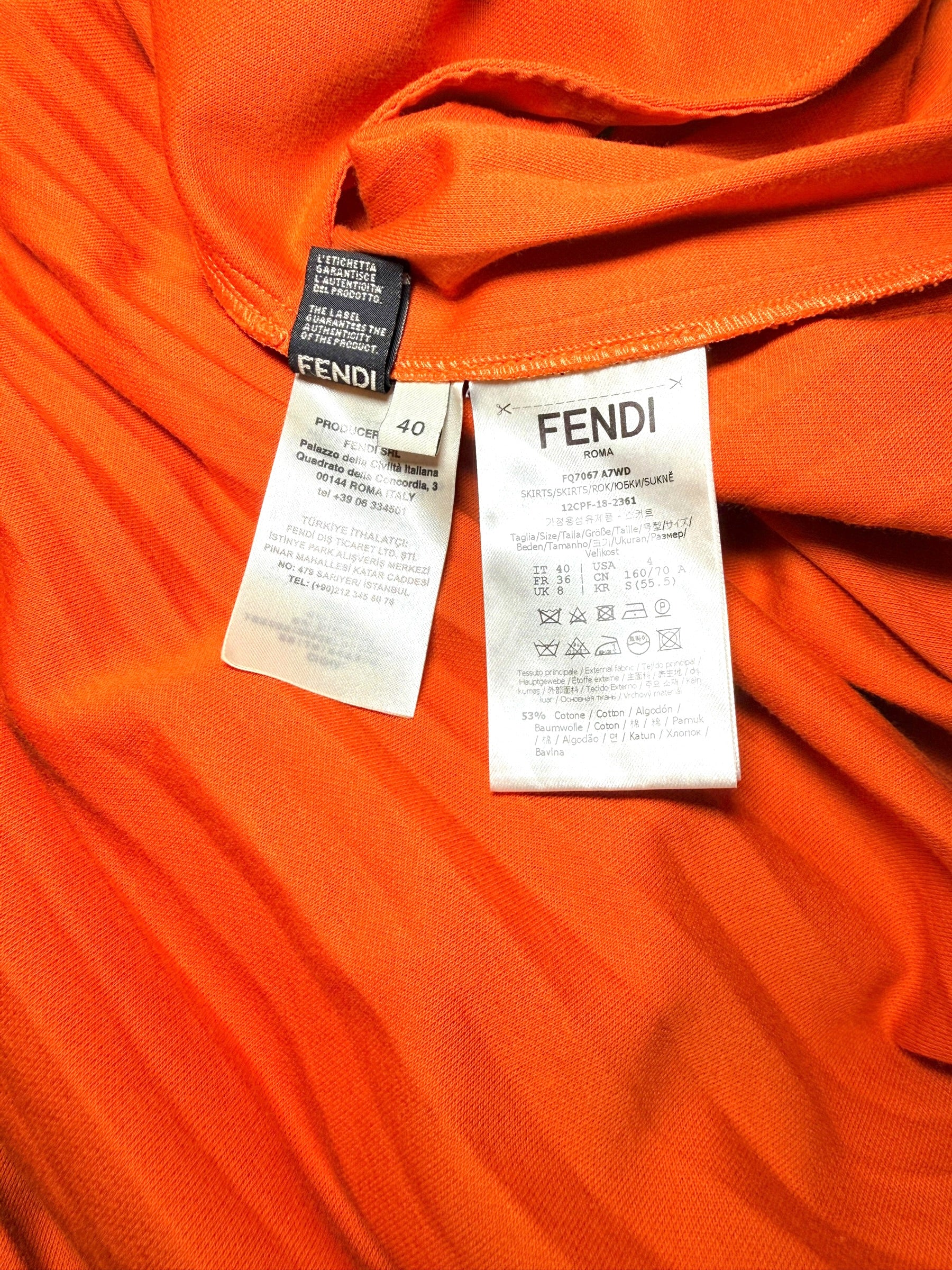 Fendi Roma Orange Pleated Drawstring Midi Skirt IT 40