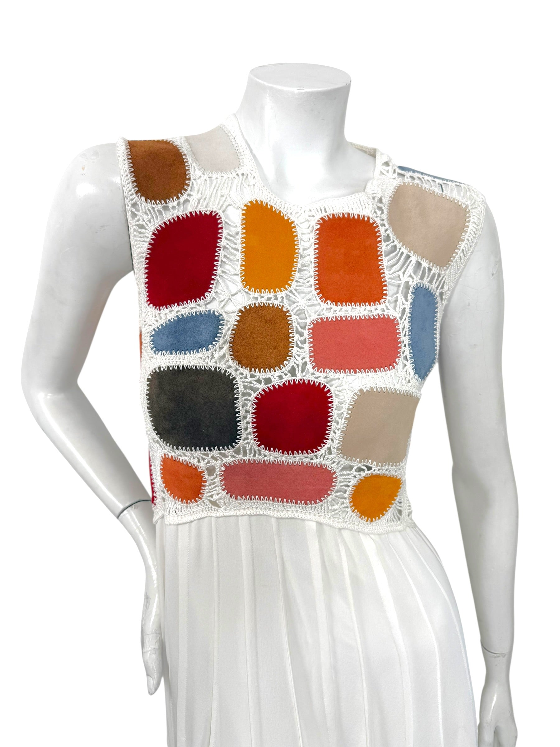 Chloe SS2022 Leather Patchwork Silk Maxi Dress FR36