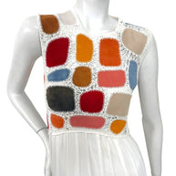 Chloe SS2022 Leather Patchwork Silk Maxi Dress FR36