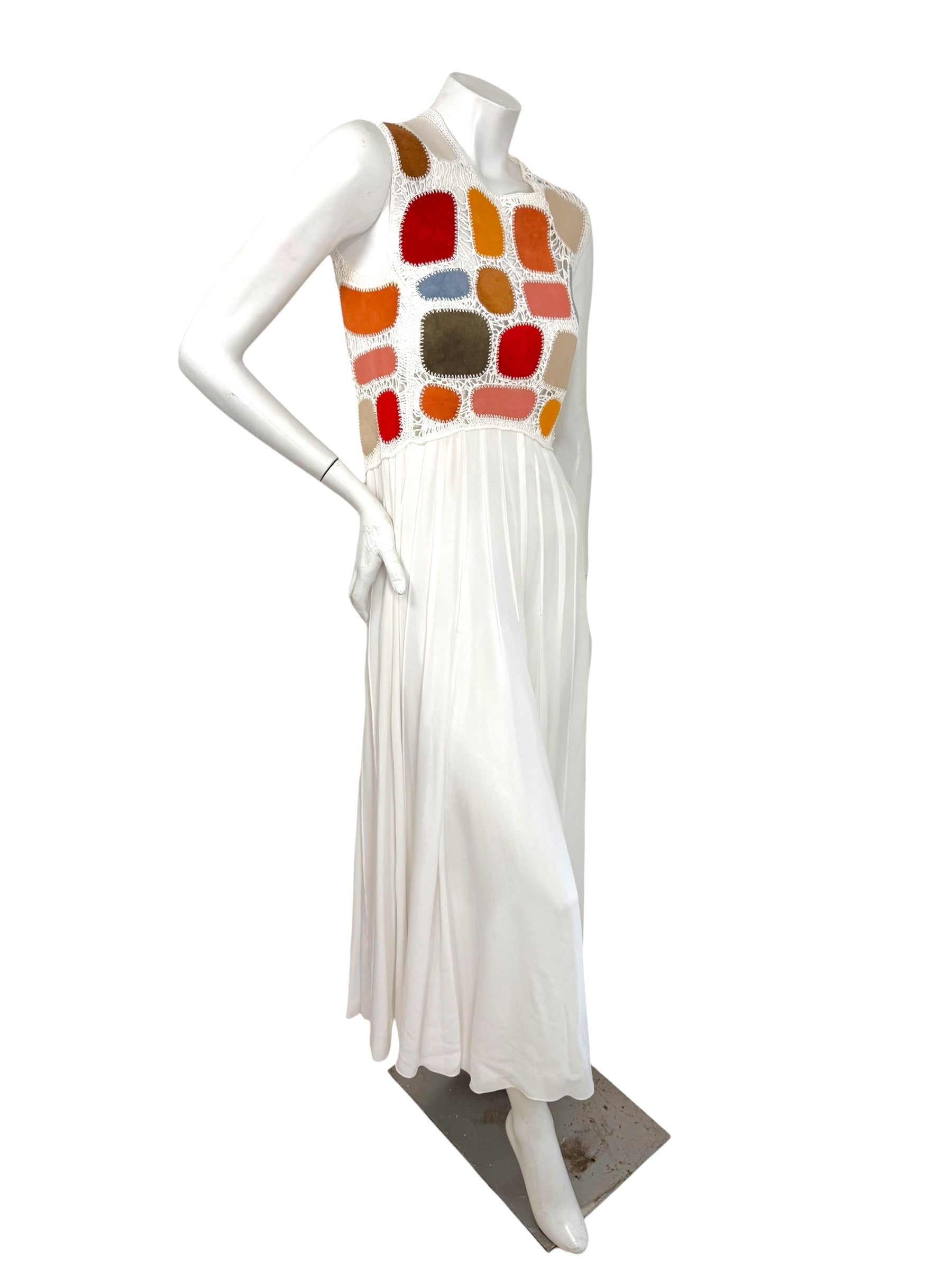 Chloe SS2022 Leather Patchwork Silk Maxi Dress FR36