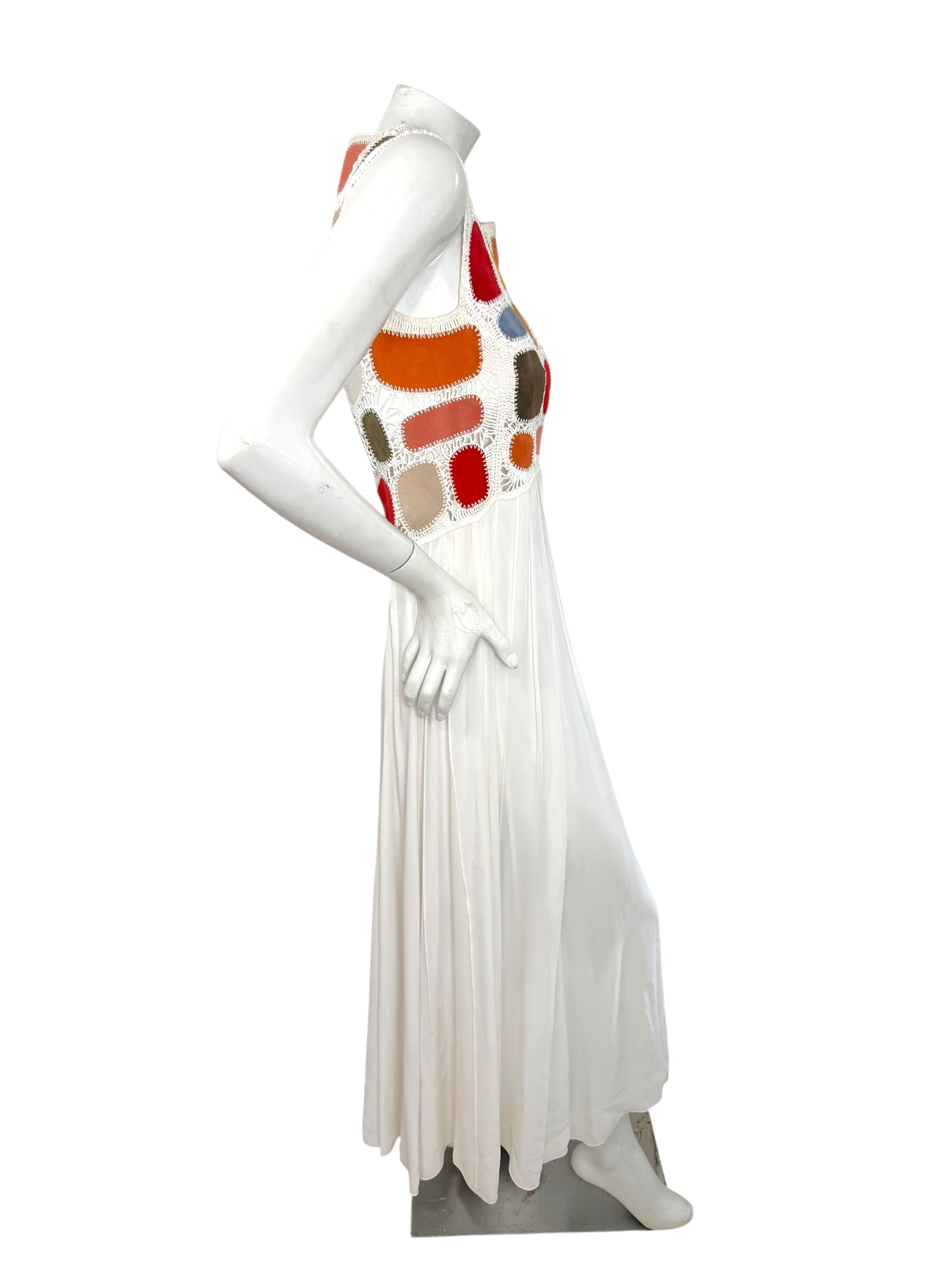Chloe SS2022 Leather Patchwork Silk Maxi Dress FR36