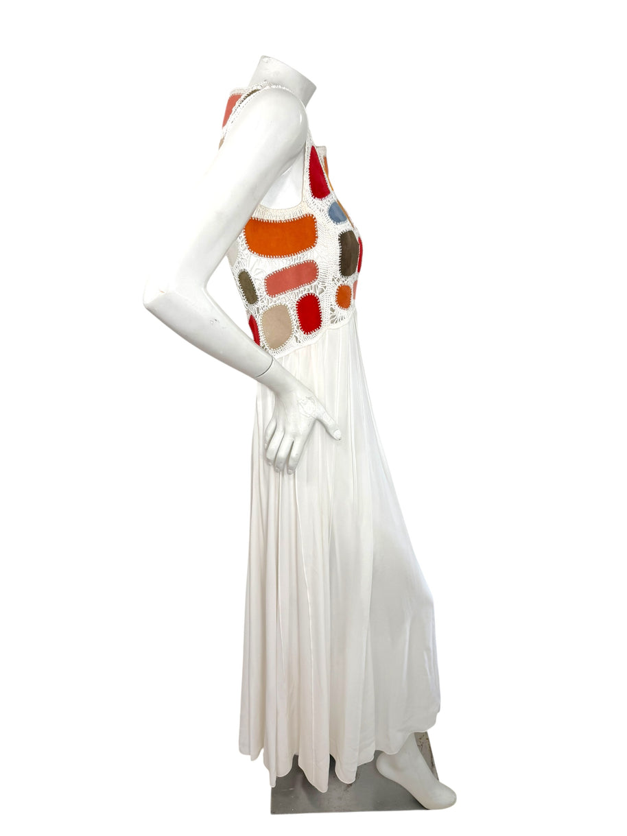 Chloe SS2022 Leather Patchwork Silk Maxi Dress FR36