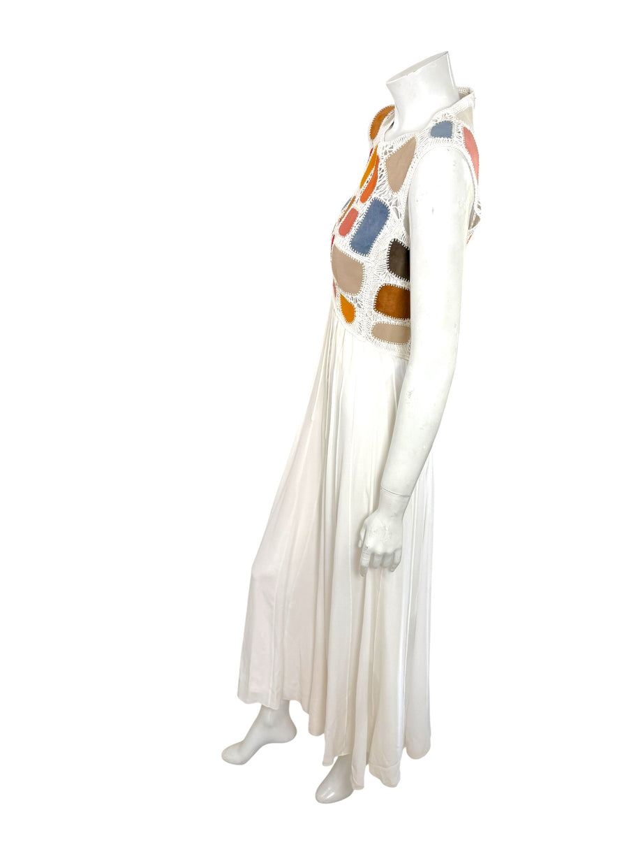 Chloe SS2022 Leather Patchwork Silk Maxi Dress FR36