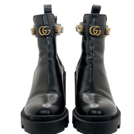 Gucci Crystal GG Embellished Chelsea Boots Black Leather EU 37