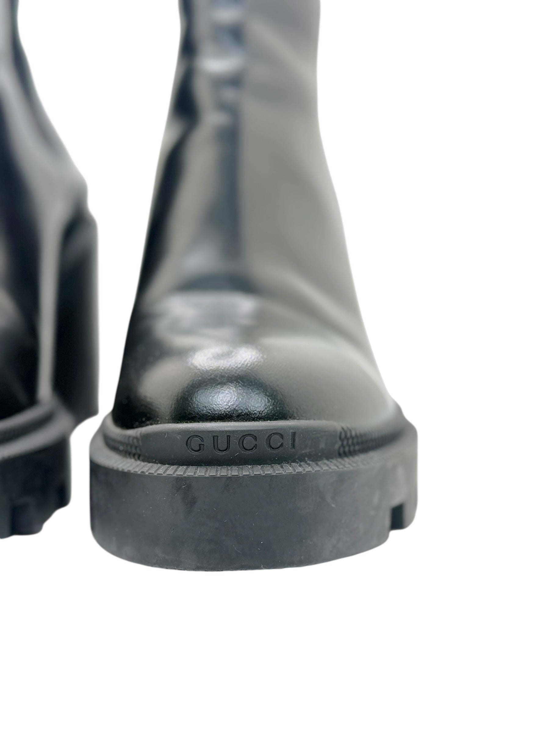 Gucci Crystal GG Embellished Chelsea Boots Black Leather EU 37