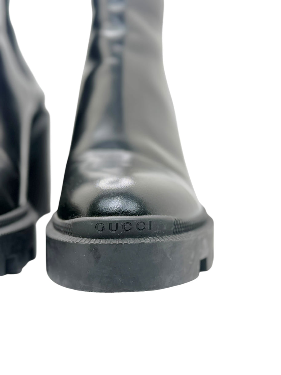 Gucci Crystal GG Embellished Chelsea Boots Black Leather EU 37