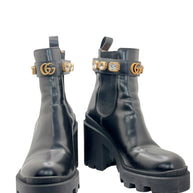 Gucci Crystal GG Embellished Chelsea Boots Black Leather EU 37