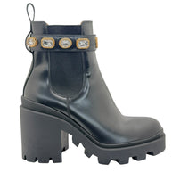 Gucci Crystal GG Embellished Chelsea Boots Black Leather EU 37